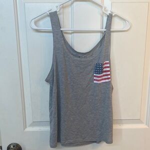 Fifth Sun Gray Tank Top with American Flag Pocket
